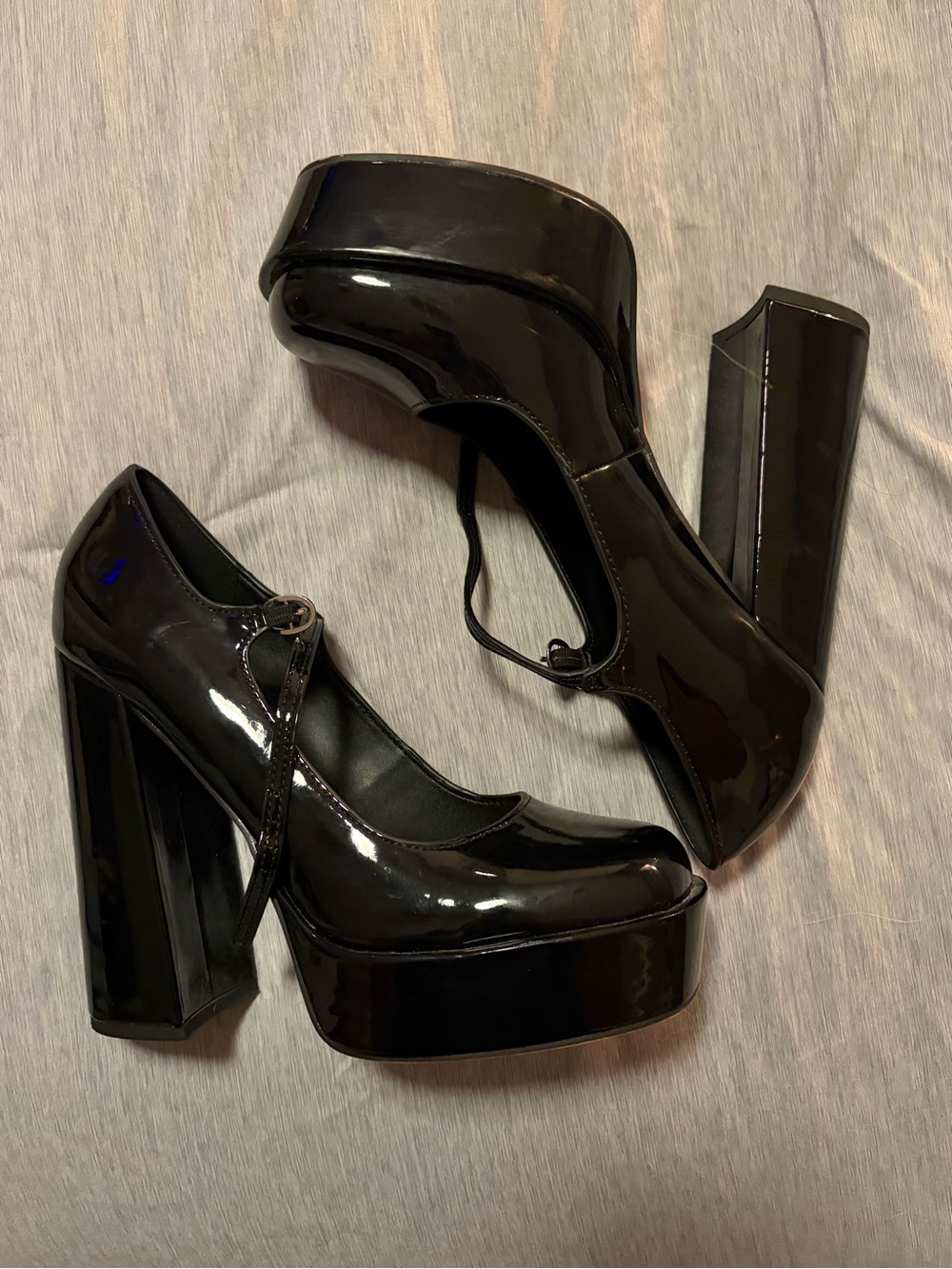 Black Patent Platform Mary Jane Heels - Women's High Block Heel Pumps - Aldo - Picture 2 of 5